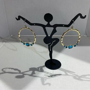 Gold and Blue Hoop Earrings